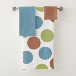 Set de toallas de baño con puntos azules, verdes y