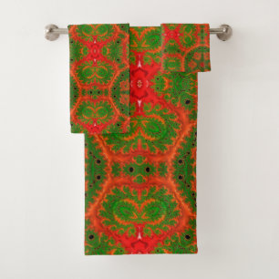 Set de toallas de baño de calidoscopio verde y nar