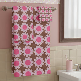 Set de toallas de baño de color rosa Groovy Daisy