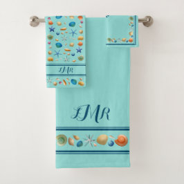 Set de toallas de baño de conchas y rayas