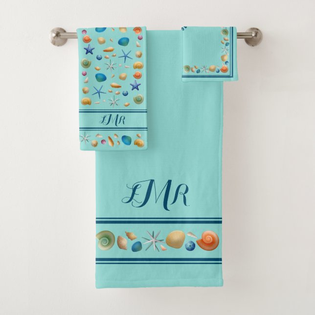 Set de toallas de baño de conchas y rayas (In situ)