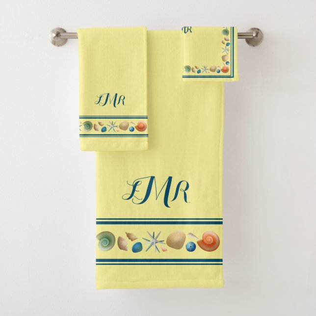 Set de toallas de baño de conchas y rayas (In situ)
