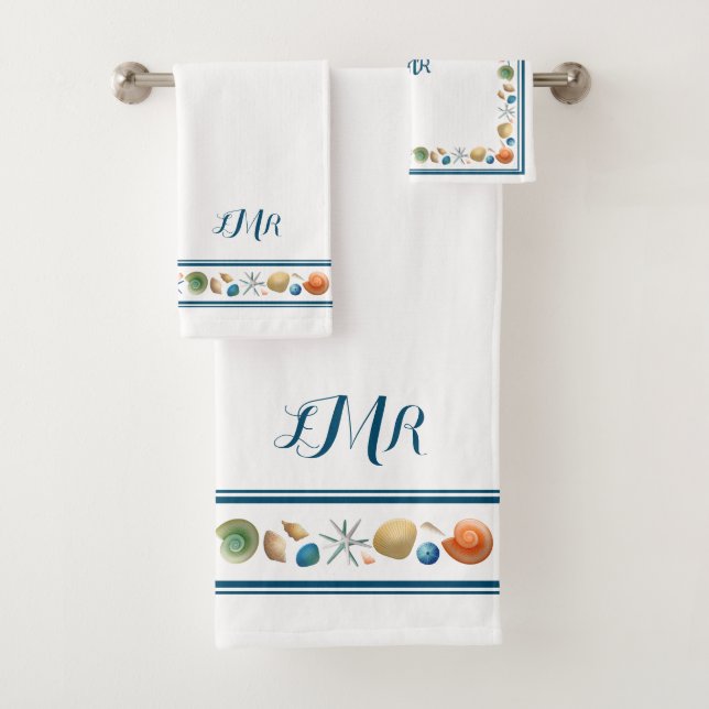 Set de toallas de baño de conchas y rayas (In situ)