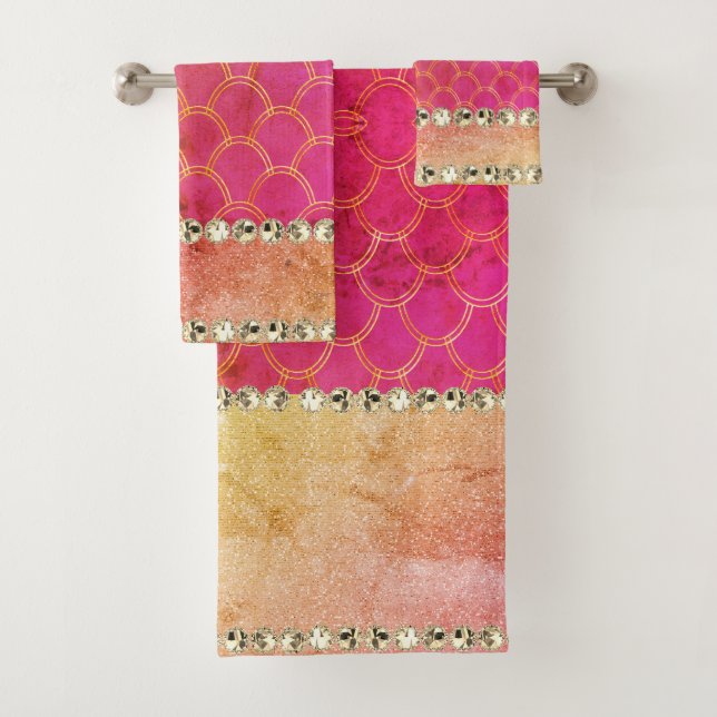 Set de toallas de baño de diamantes en tonos rosad (In situ)