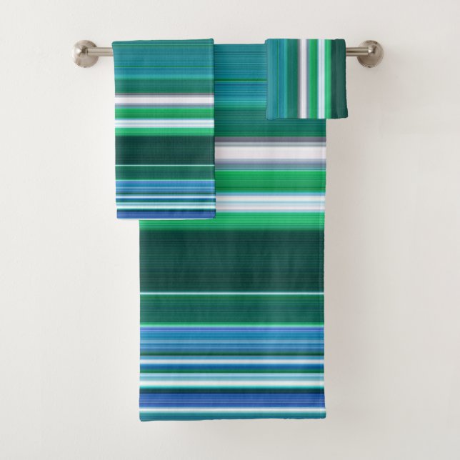 Set de toallas de baño de diseño de franjas verde  (In situ)