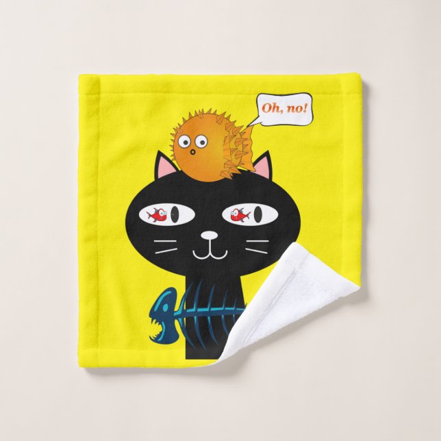 Set de toallas de baño de gato con peces amarillos (Toallita)
