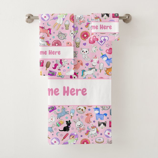 Set de toallas de baño de Kawaii rosa (In situ)