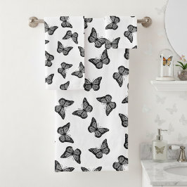 Set de toallas de baño de mariposas blancas y negr