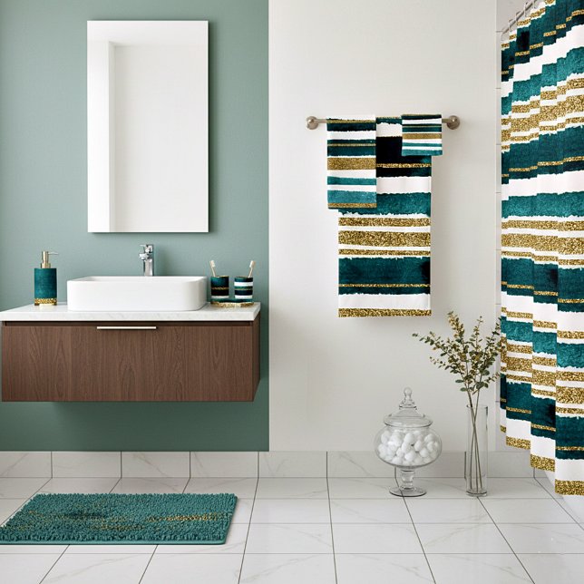 Set de toallas de baño de rayas purpurinas verdes  (Subido por el creador)