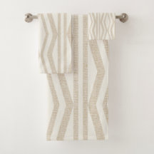 Set de toallas de baño geométricas de crema de lín