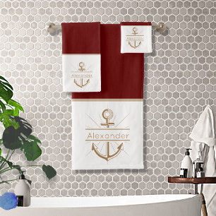 Set de toallas de baño náuticas de Borgoña costera