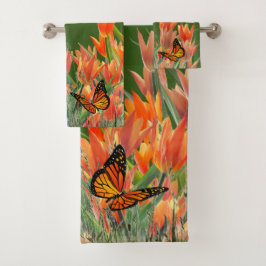 Set de toallas de baño para mariposas y tulipanes 