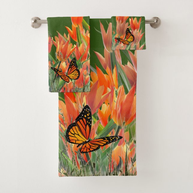Set de toallas de baño para mariposas y tulipanes 