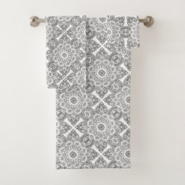Set de toallas de baño tribales de color gris y bl