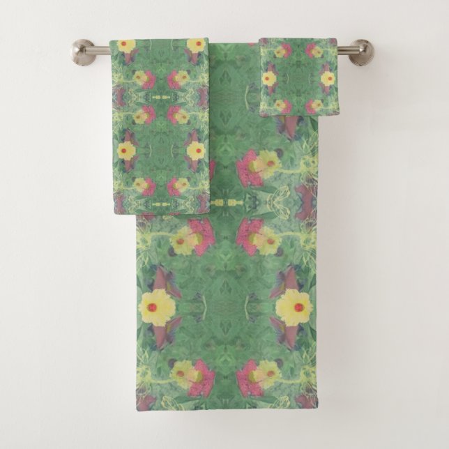 Set de toallas de baño verde floral (In situ)
