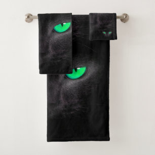 Set de toallas de baño verde gato negro