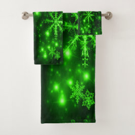 Set de toallas de copos de nieve verde profundo
