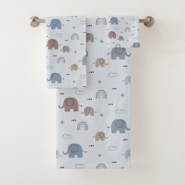 Set de toallas para baño con patrón de elefante pa (In situ)