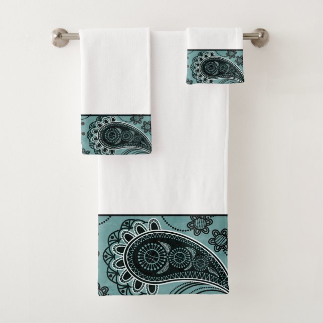 Set de toallas verde azuladas de baño paisley oscu (In situ)