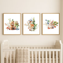 Set of 3 Baby Nursery Lovely Woodland Animals