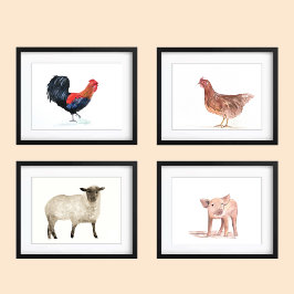 Sets De Impresiones 20x16 Animales de granja de cultivo de maíz acuare