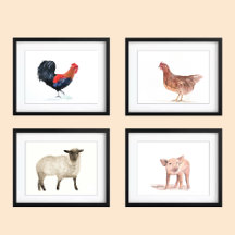 24x18 Animales de granja de cultivo de maíz acuare