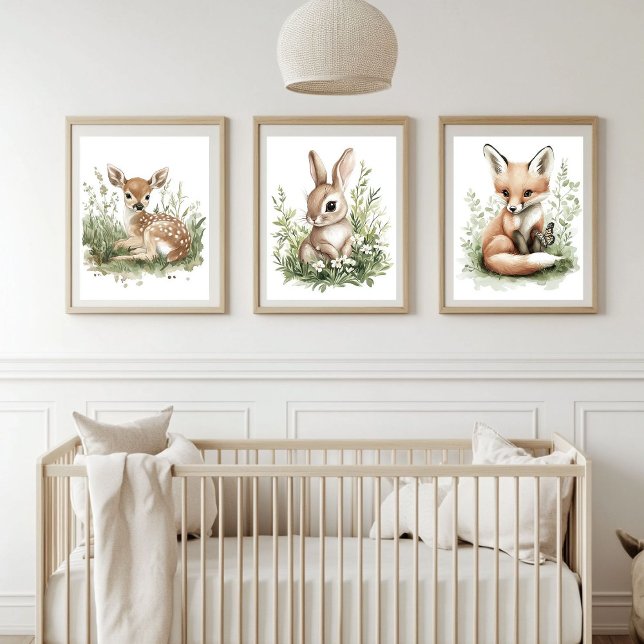 Sets De Impresiones Acuarela Woodland Baby Animales Decoración De Enfe (Charming woodland animal prints add a touch of nature and warmth to any nursery or children's room)
