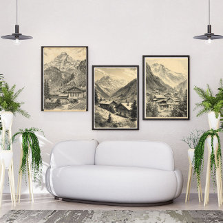 Sets De Impresiones Alpine Village Charm – Vintage Swiss Alps Travel