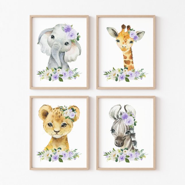 Sets De Impresiones Animales de la jungla, flores moradas, género neut (Subido por el creador)