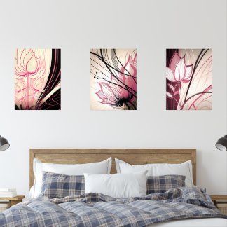 Sets De Impresiones Arte de Muro Floral Rosa y Negro - Conjunto de 3 i