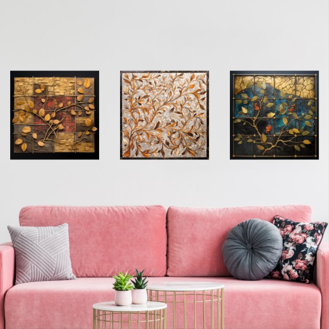 Sets De Impresiones Arte mural de mosaico con patrón de hojas (Sala de estar)