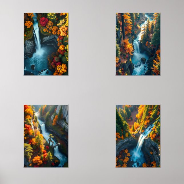 Sets De Impresiones Autumn Canyon Waterfall – Vibrant Fall Forest Land (Anverso)