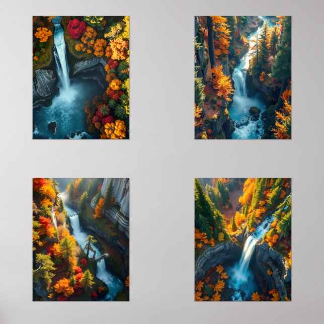 Sets De Impresiones Autumn Canyon Waterfall – Vibrant Fall Forest Land (Anverso)