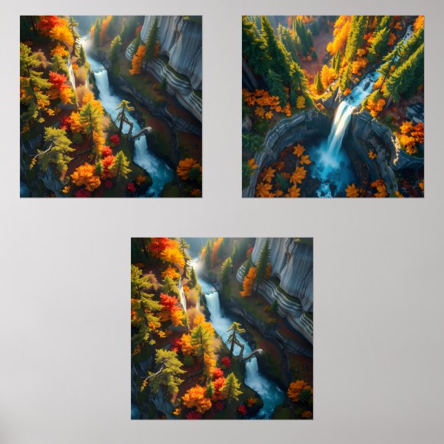 Sets De Impresiones Autumn Canyon Waterfall – Vibrant Fall Forest Land (Anverso)