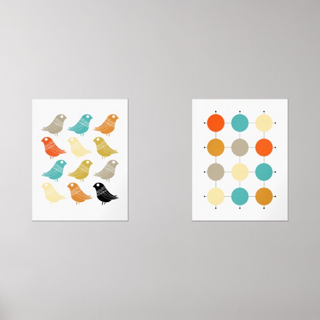 Sets De Impresiones Aves abstractas y cuadrículas divertidas a mediado (Anverso)