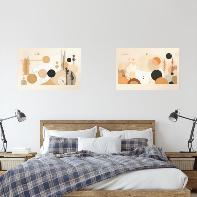Sets De Impresiones Beige Mid Century (Dormitorio)