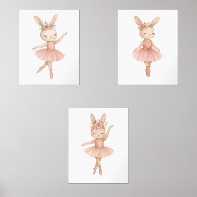 Sets De Impresiones Chicas de conejo rosado Ballerina Nursery Bedroom  (Anverso)