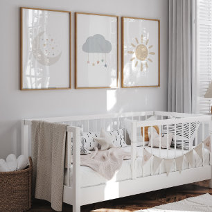 Sets De Impresiones Conjunto de 3 boho luna, nube, huella solar