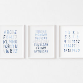 Sets De Impresiones Conjunto educativo azul acuarela de 3 letras de ar