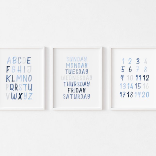 Sets De Impresiones Conjunto educativo azul acuarela de 3 letras de ar (Subido por el creador)