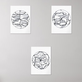 Sets De Impresiones Cuadros de flores abstractas en blanco y negro