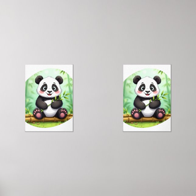 Sets De Impresiones Cute Cartoon Panda on Bamboo Patch (Anverso)