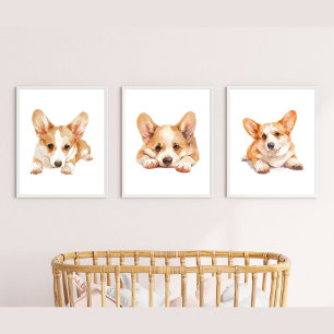 Sets De Impresiones Decoración de guardería de Corgi, arte de pared de
