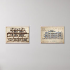 Sets De Impresiones Dibujos arquitectónicos de estilo vintage