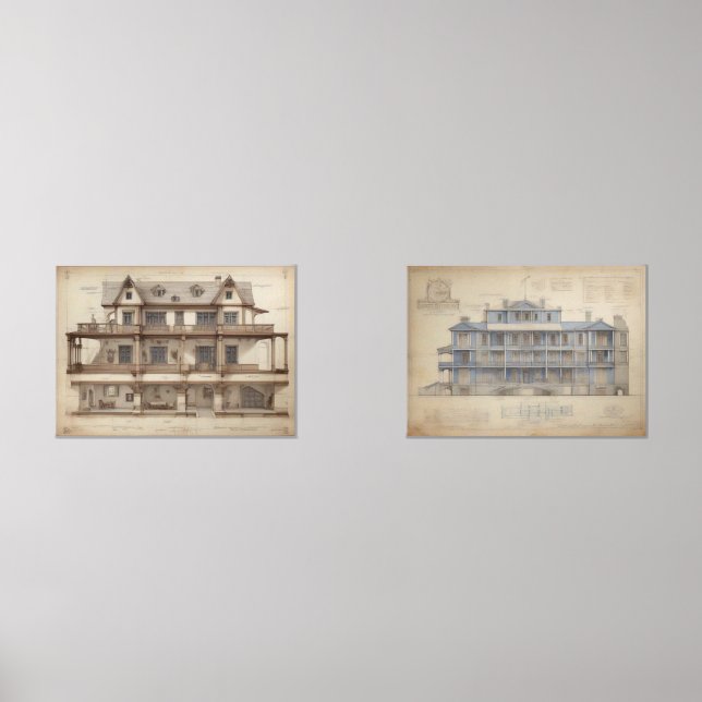 Sets De Impresiones Dibujos arquitectónicos de estilo vintage (Anverso)