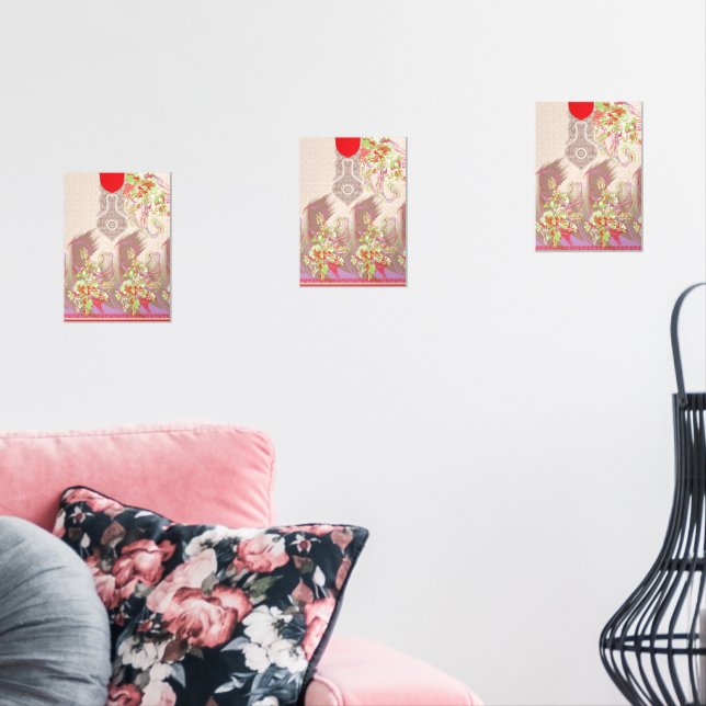 Sets De Impresiones diseño de un jarrón rojo con flores en él (Sala de estar)