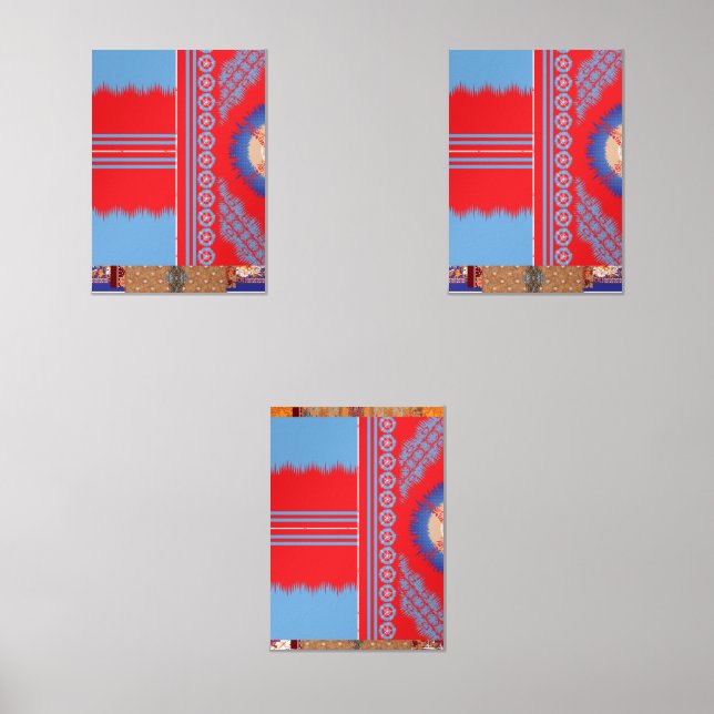 Sets De Impresiones diseño de un patrón rojo y azul (Anverso)