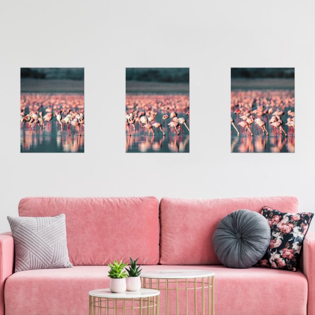 Sets De Impresiones El Flamingo Rosado Flock en el agua (Sala de estar)