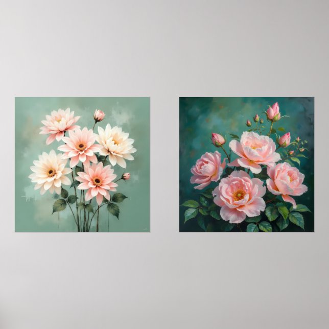 Sets De Impresiones Elegant Blush Chrysanthemum Art (Anverso)