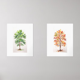 Sets De Impresiones Establecer roble con hojas verdes y follaje otoñal